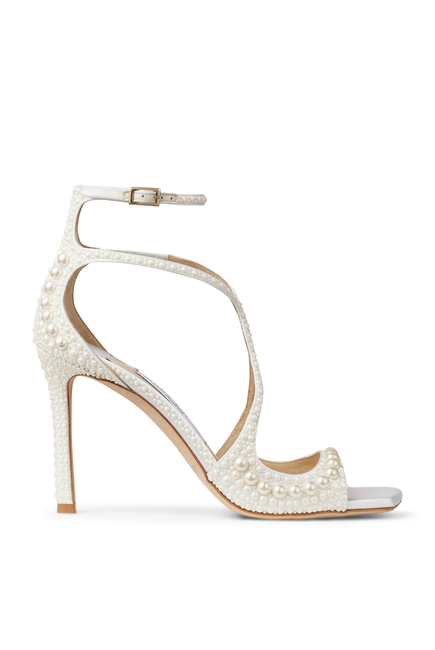 Azia 95 Satin Sandals with All-Over Pearls